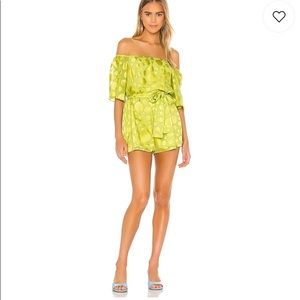 LOVERS + FRIENDS GREEN OFF THE SHOULDER ROMPER